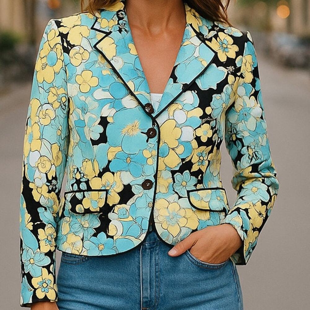 Aldo Trevi Floral Trevi Floral Three Button Cotton Blazer - Size 6